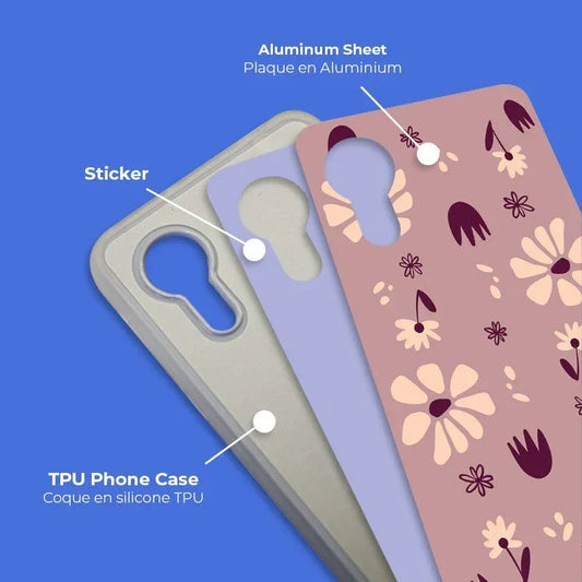 Coque sublimation 2D TPU pour Samsung Galaxy Xcover 5. La plaque arrière en aluminium dédiée à la sublimation permet la personnalisation de la coque.