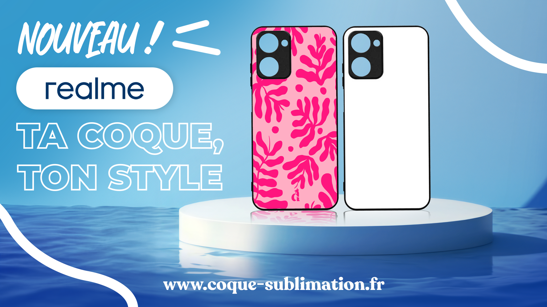 Bannière présentant la nouvelle gamme de coques personnalisables RealMe - TPU - Coque-sublimation