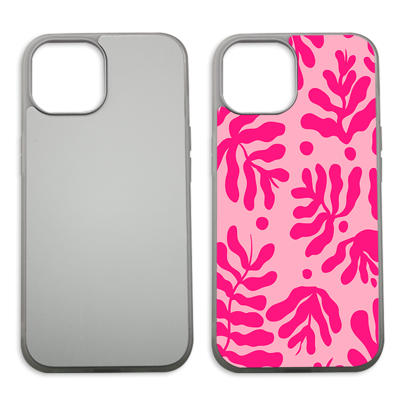 Coque sublimation 2D TPU pour Apple iPhone 15 Pro Max, 15 Pro, 15 Plus, 14, 13, 12, 11, XS, XR, X, SE, 8, 7, 6, 5, 4. La plaque arrière en aluminium dédiée à la sublimation permet la personnalisation de la coque.