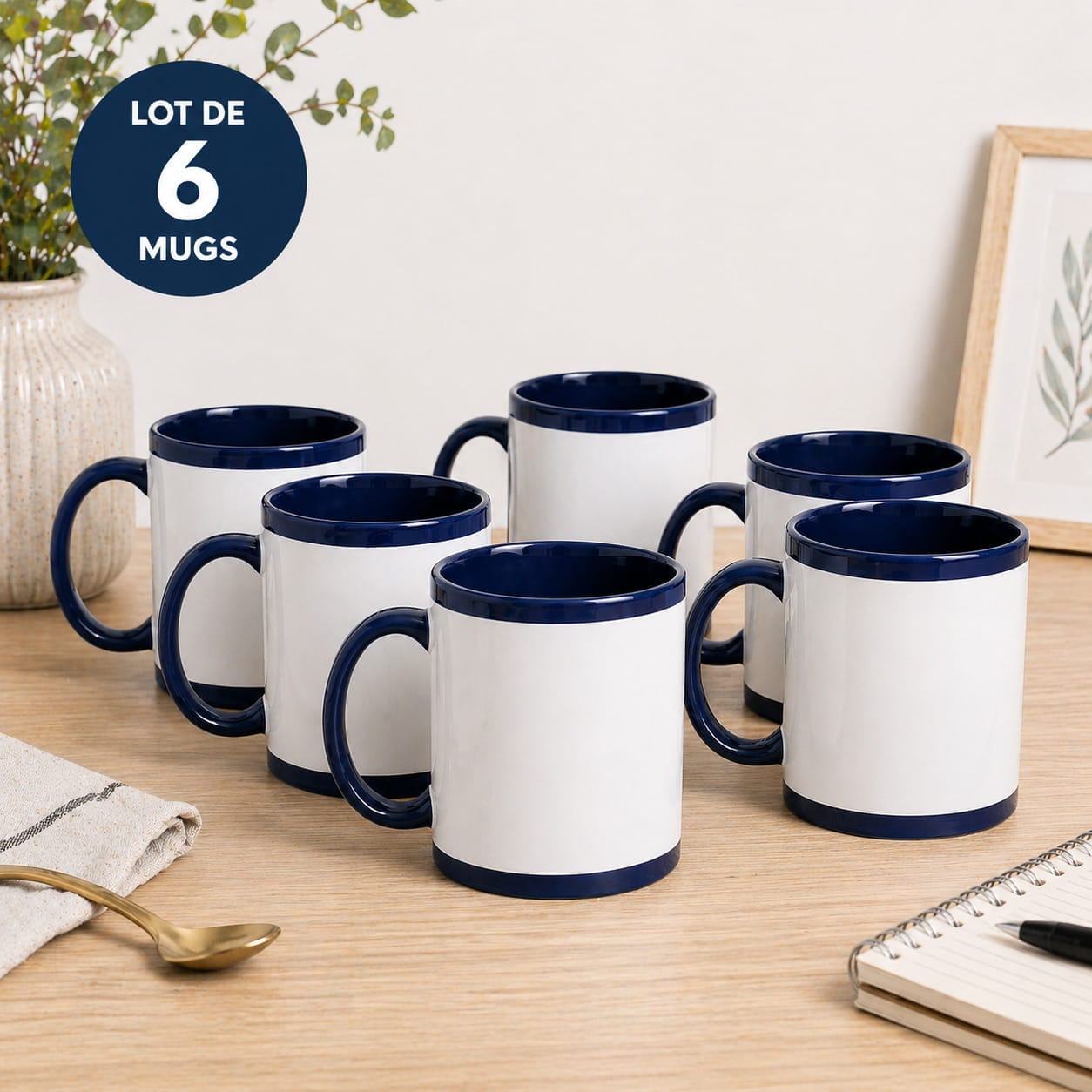 Coque-sublimation.fr Tasse Lot de 6 mugs bleu marine et blanc pour la sublimation Lot de 6 mugs bleu marine et blanc pour la sublimation