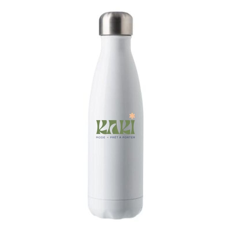gourde personnalisées à l'aide de la sublimation. Logo et dessin imprimés sur gourde blanche